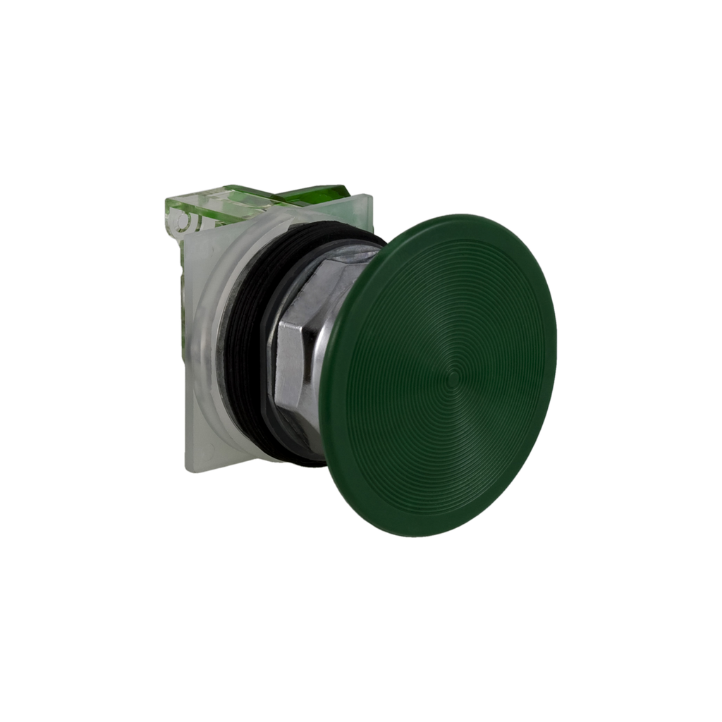 Product image for Square D 9001KR5G 30 mm Green Body Metal Bezel Momentary Mushroom Round Non-Illuminated Push Button Operator