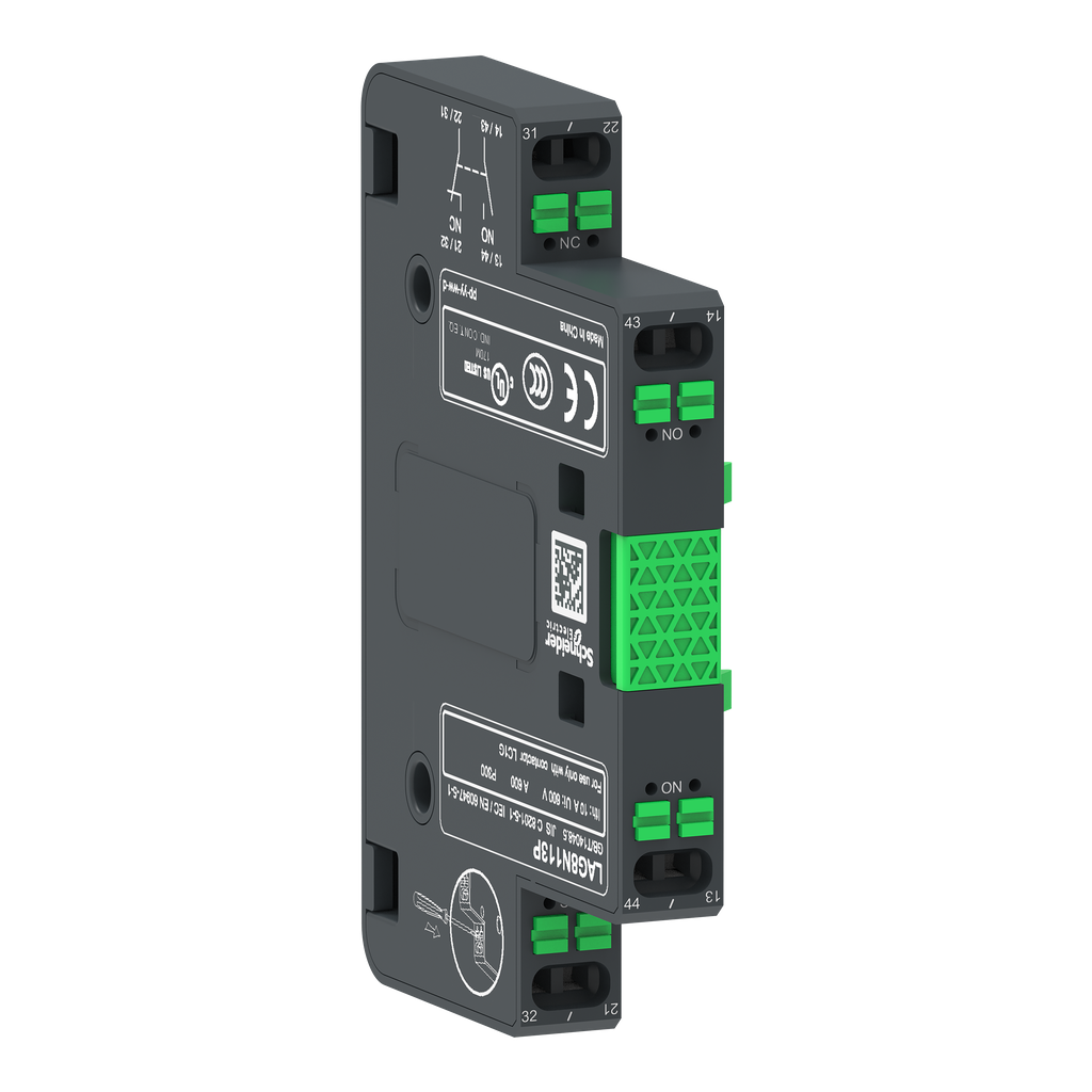 LAG8N113P – Auxiliary contact block,TeSys Giga contactor,1NO   1NC,lateral face side mounting,push-in terminals L1/R1