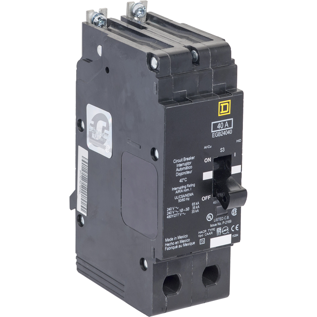 EDB24090 – Mini circuit breaker, E-Frame, 90A, 2 pole, 480Y/277VAC, 25kA max, bolt on