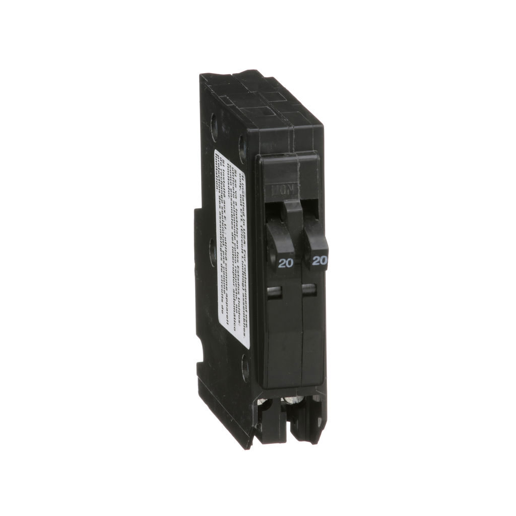 QO2020CP – Tandem mini circuit breaker, QO, 2 x 1 pole at 20A, 120/240VAC, 10kA, plug in, consumer pack