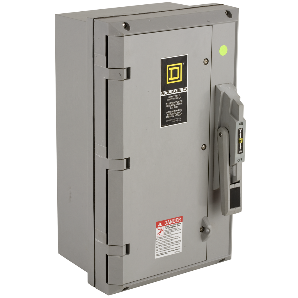 HU363DX – Safety switch, heavy duty, non fusible, 100A, 3 pole, 100hp, 600VAC/DC, NEMA 4X krydonTM fiberglass polyester