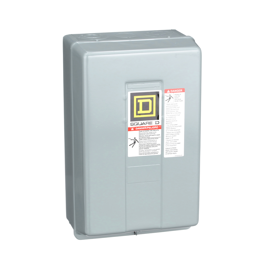 8903LG1200V02 – Contactor, Type L, multipole lighting, electrically held, 30A, 12 pole, 600V, 110/120VAC 50/60Hz coil, NEMA 1