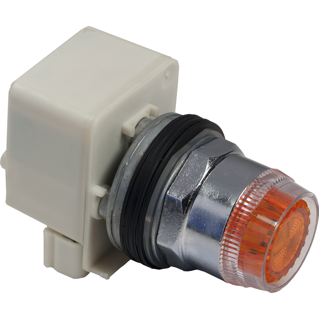 Mayer-DDS-Illuminated push-button head, Harmony 9001K, metal, plastic guard flush, amber, 30mm, spring return, 110-120V-1