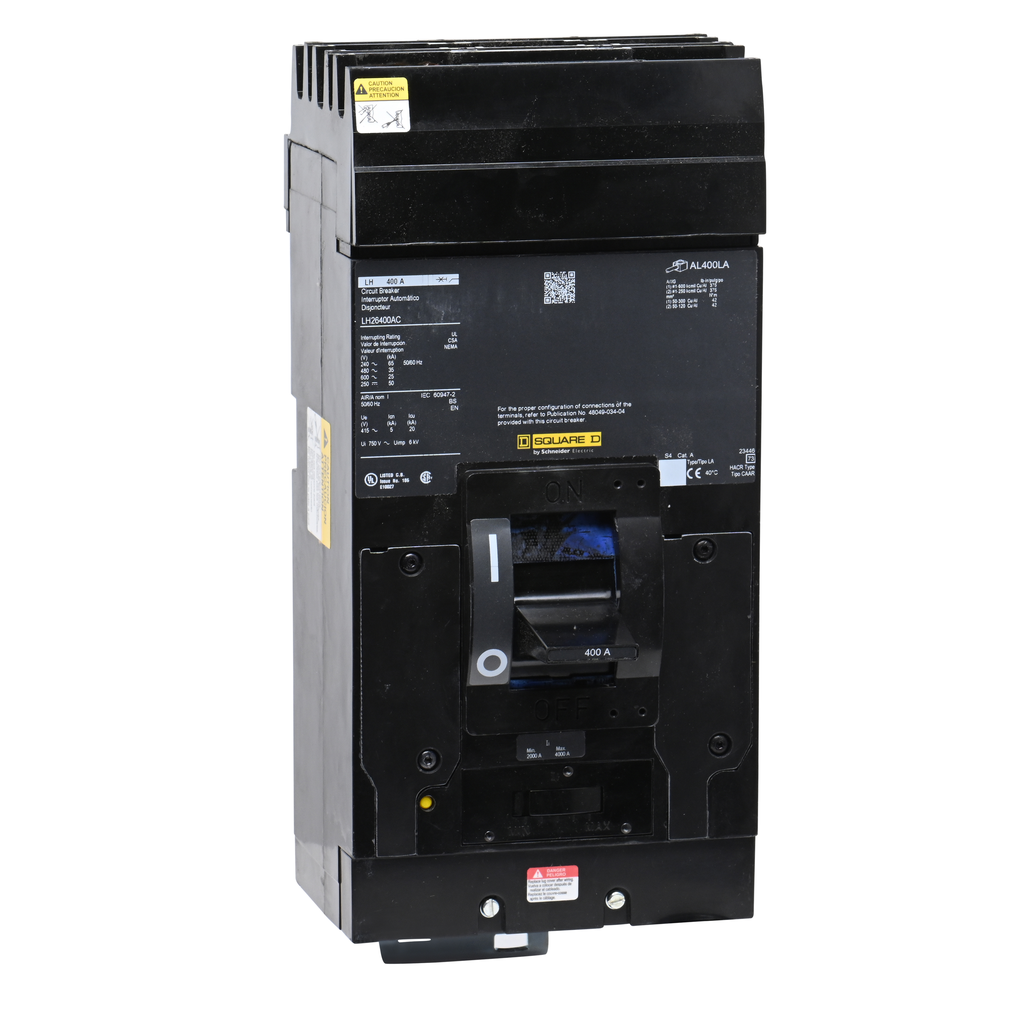 LH26400AC – Circuit breaker, LH, 400A, 2 pole, 600VAC, 25kA, 250VDC, 50kA, I-Line, thermal magnetic, phase AC