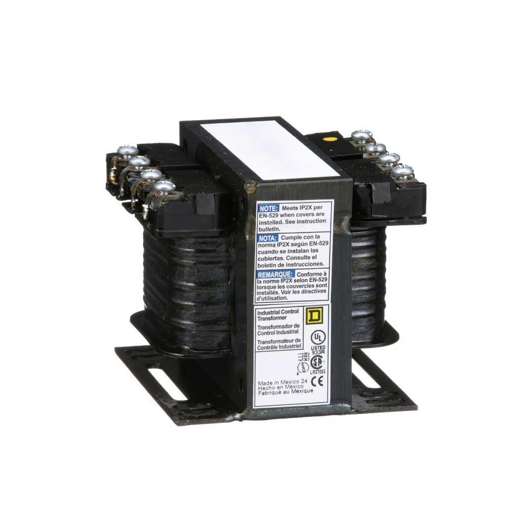 9070T100D16 – Transformer, Type T, industrial control, 100VA, 1 phase, 600V primary, 24V secondary, 55C rise