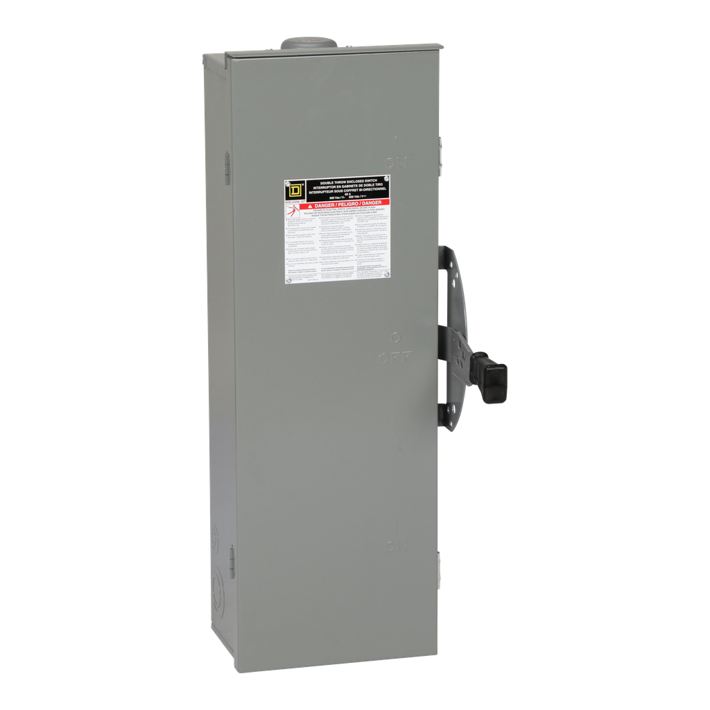 DTU362RB – Safety switch, double throw, non fusible, 60A, 600V, 3 pole, 60HP, NEMA 3R, bolt on provision