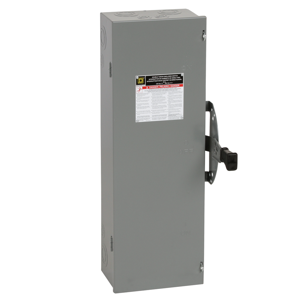 DTU222 – Safety switch, double throw, non fusible, 60A, 240VAC, 250VDC, 2 pole, 10HP, NEMA 1