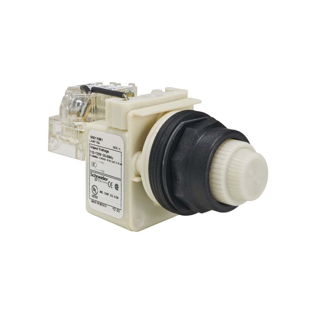 Mayer-DDS-Push-to-test pilot light, Harmony 9001SK, plastic, polycarbonate, fresnel, white, 30mm, 110-120V-1