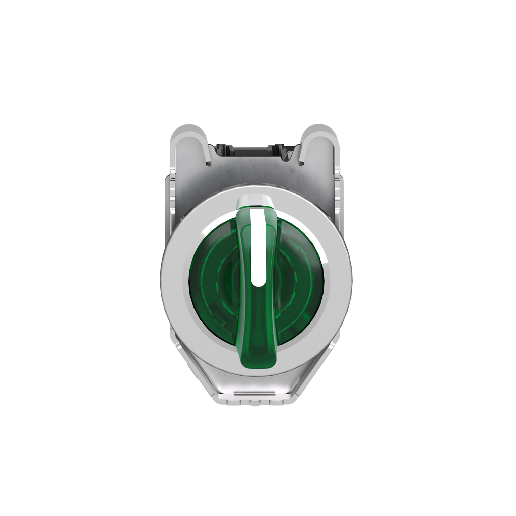 XB4FK133G5 – Illuminated selector switch, Harmony XB4, metal, green handle, 30mm, universal LED, 3 positions, 1NO   1NC, 110…120V AC
