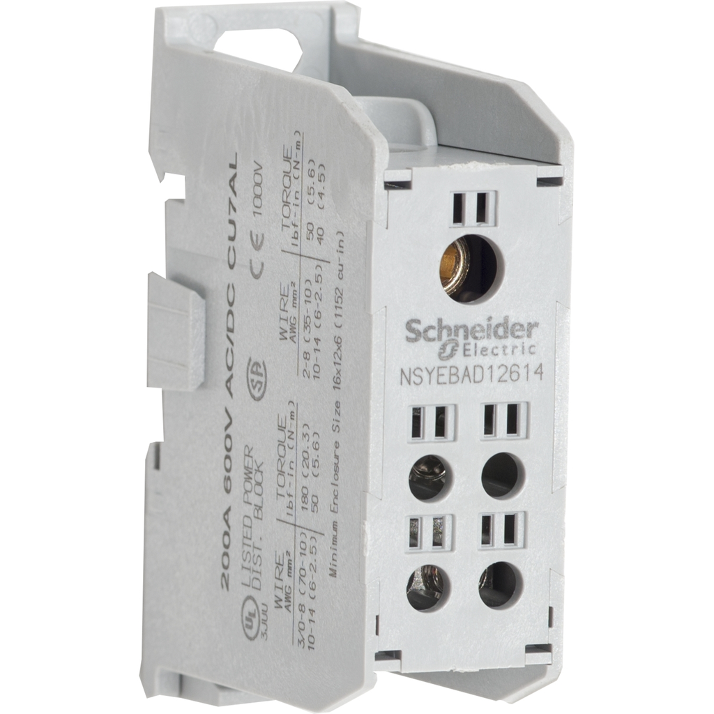 Mayer-DDS-Power distribution block, Linergy, enclosed, 1 line, 4 load, 200A Cu, 600V, Cu lug, rail mount-1