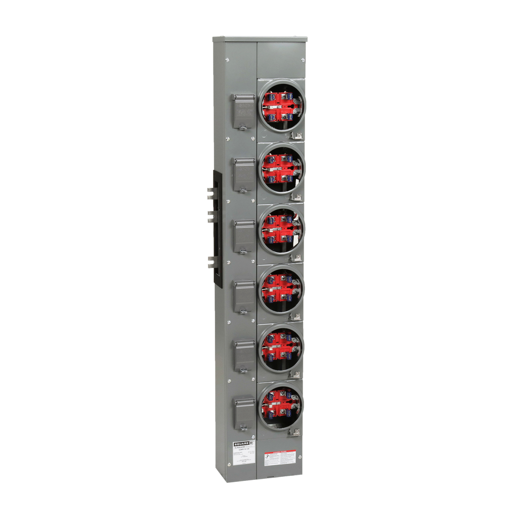 EZMR116125 – Branch unit, EZ Meter-Pak, 125A, 6 x 5 sockets, 120/240VAC, no bypass, ringless, 800A Al busbar