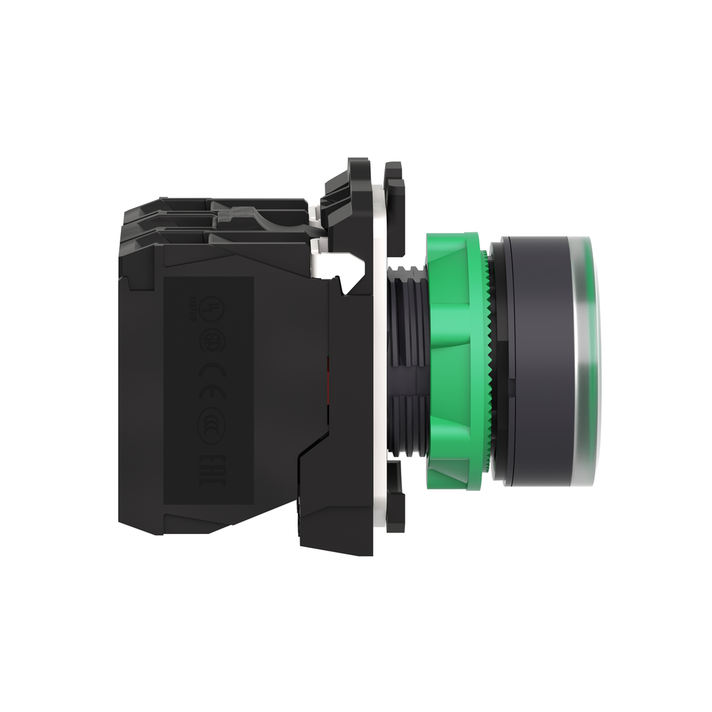 XB5AW33G5 – Illuminated push button, Harmony XB5, plastic, flush, green, 22mm, universal LED, plain lens, 1NO   1NC, 110…120V AC