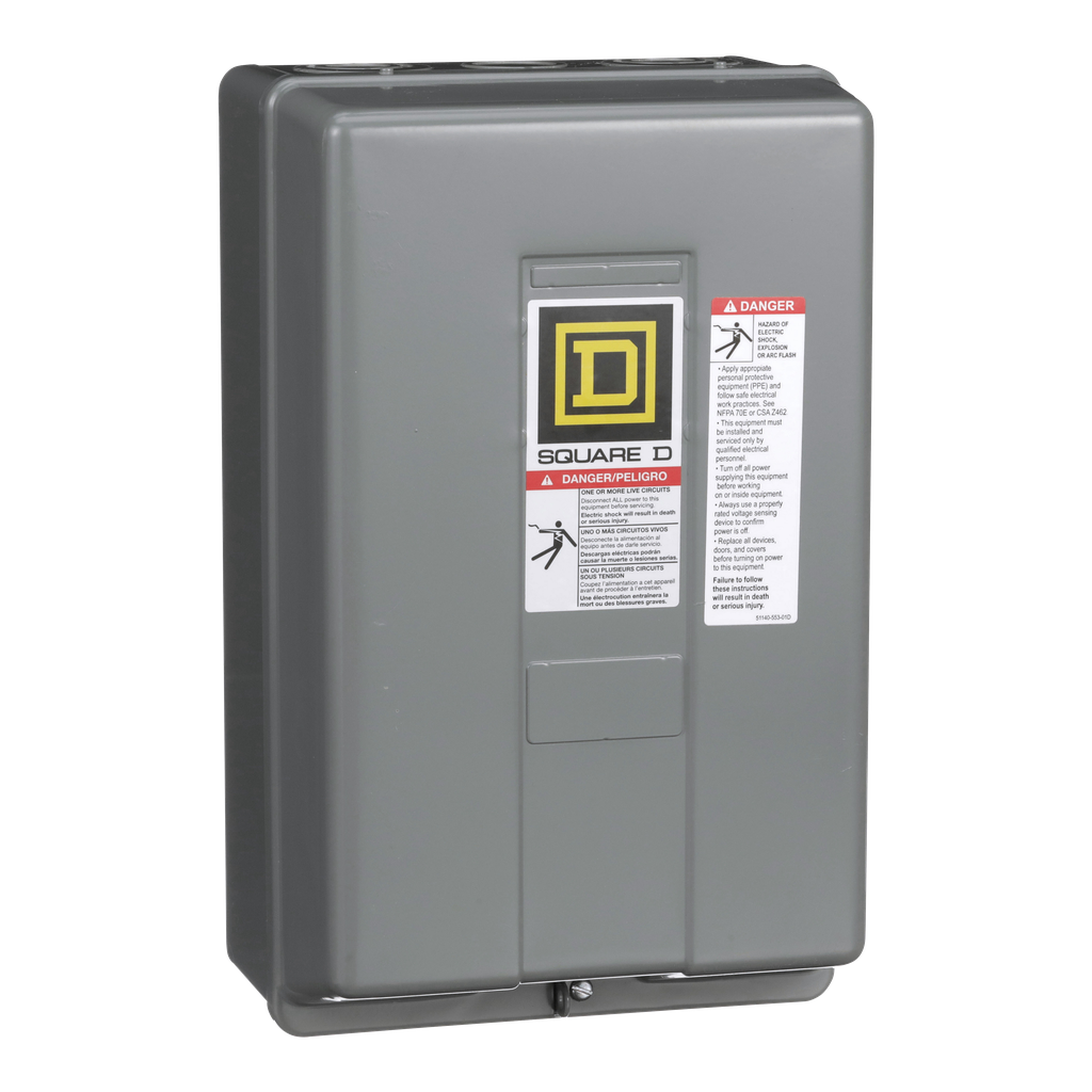 8903SPG2V02 – Contactor, Type S, multipole lighting, electrically held, 60A, 3 pole, 110/120VAC 50/60Hz coil, NEMA 1