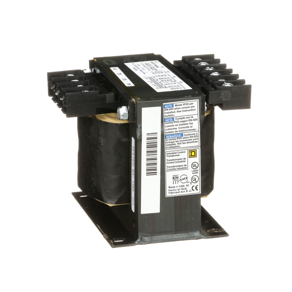 9070T150D50 – Transformer, Type T, industrial control, 150VA, 1 phase, 240/416/480/600V primary, 99/120/130V secondary, 55C rise