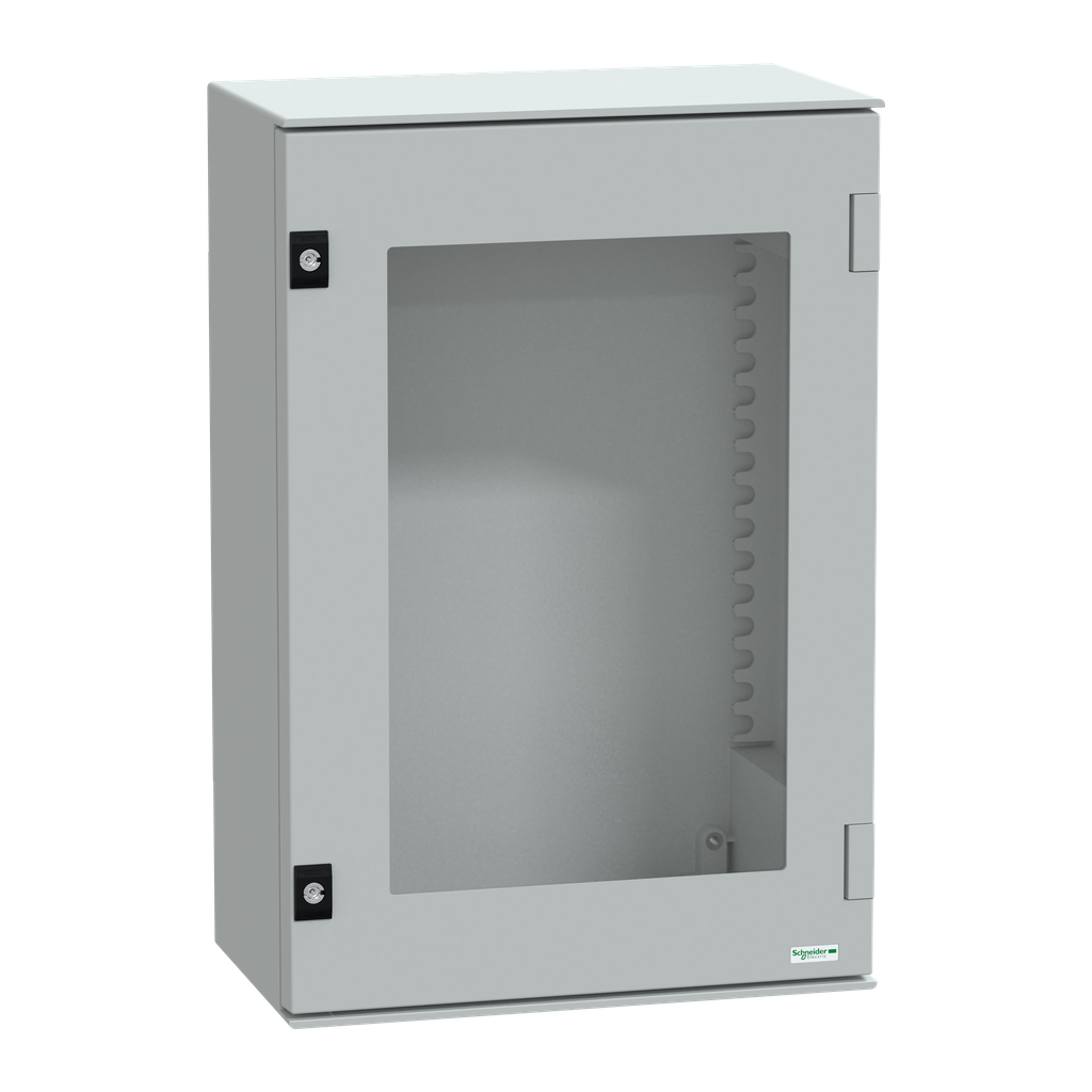 NSYPLM64TG – Wall mounted polyester enclosure, Thalassa PLM, glazed door, 647x436x250mm, IP66, IK08, RAL 7035