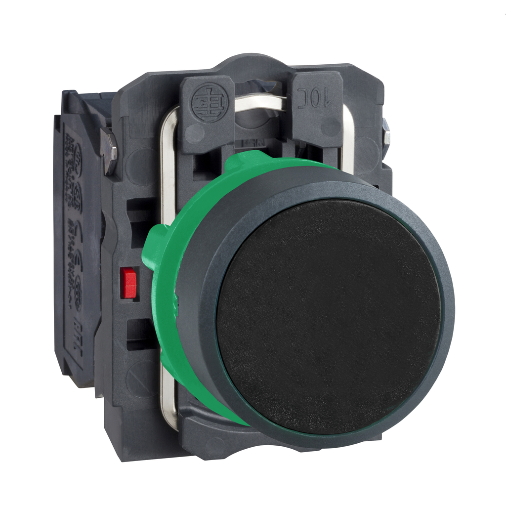 XB5AA25 – Push button, Harmony XB5, plastic, flush, black, 22mm, spring return, unmarked, 1NO 1NC