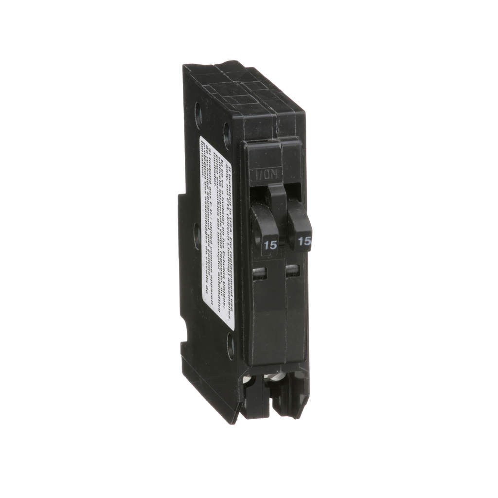 QO1515 – Tandem mini circuit breaker, QO, 2 x 1 pole at 15A, 120/240VAC, 10kA, plug in