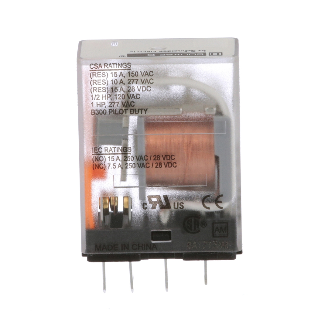 Mayer-DDS-Plug in relay, Type R, miniature, 1 HP at 277 VAC, 15A resistive at 120 VAC, 5 blade, SPDT, 1 NO, 1 NC, 12 VDC coil-2