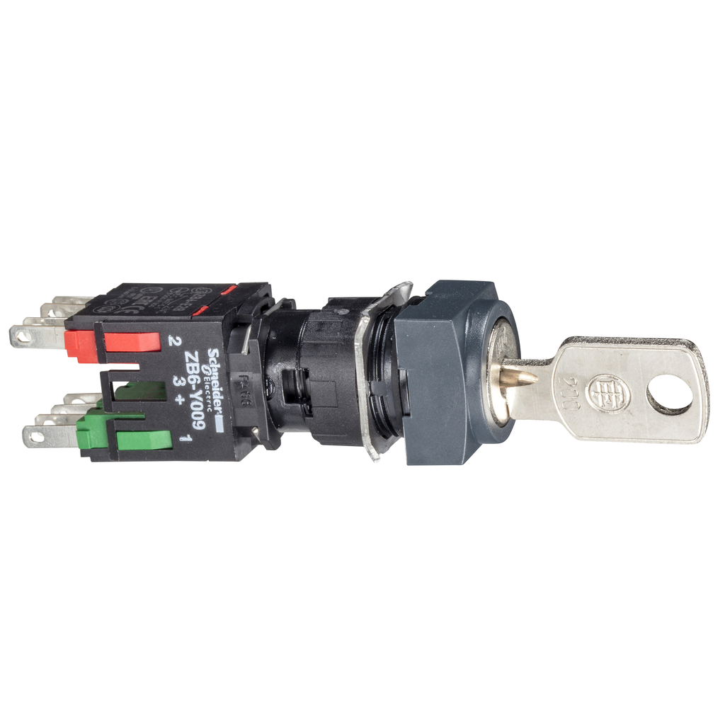 XB6CGC5B – Complete selector switch, Harmony XB6, black square Ø 16 2 position stay put 1NO 1NC 200