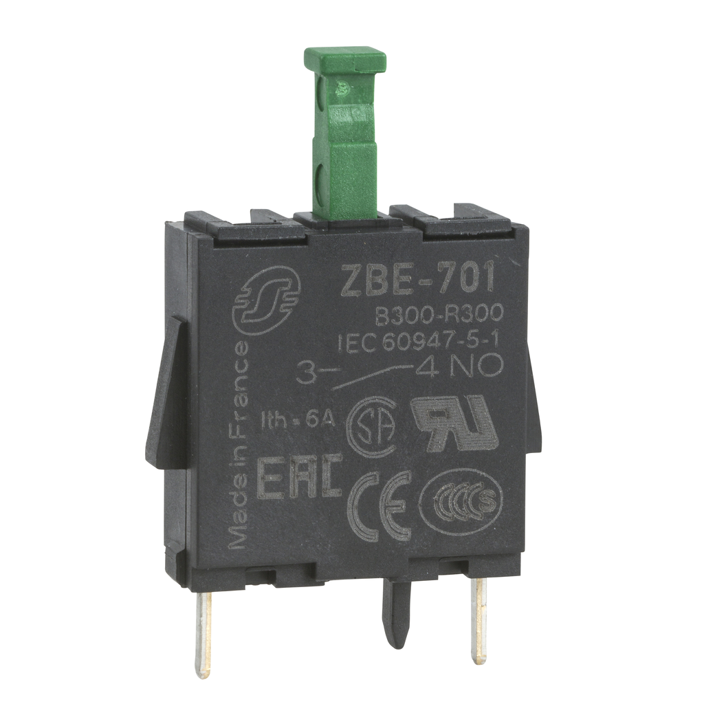 ZBE701 – Single contact block, Harmony XB4, silver alloy, pins for printed circuit board, 1NO