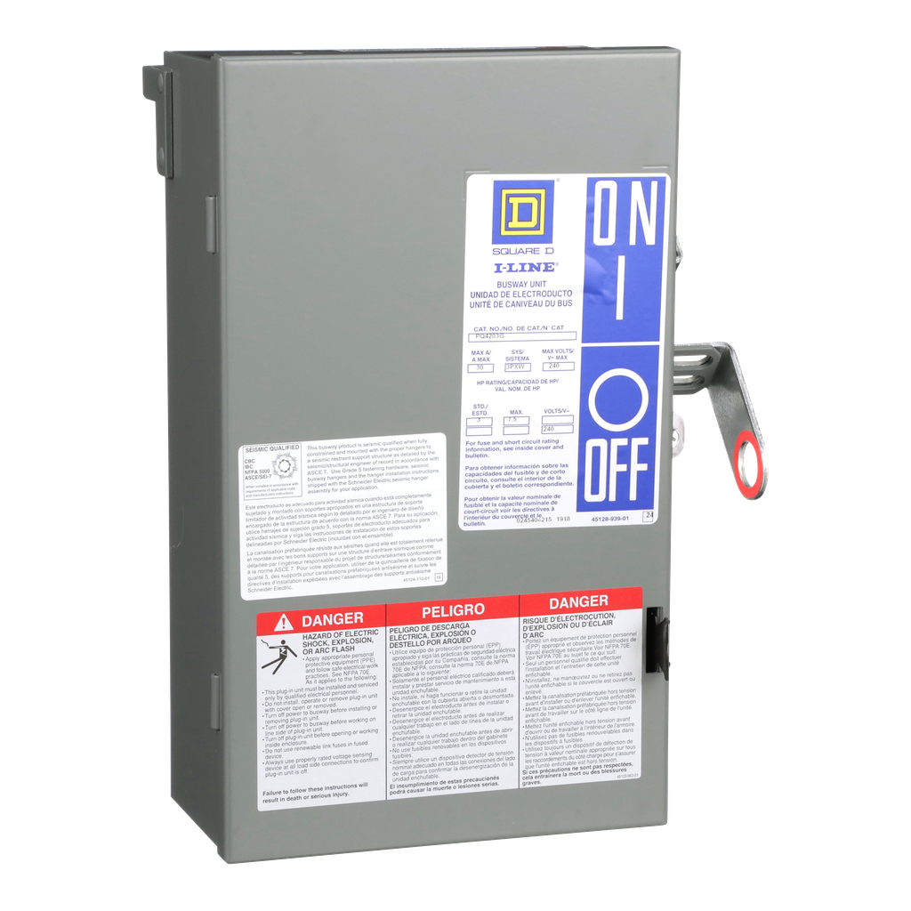 PQ4203G – Plug-In Unit, I-Line Busway, Fusible, 30A, 120/208VAC, 4 poles, 3 fuse G