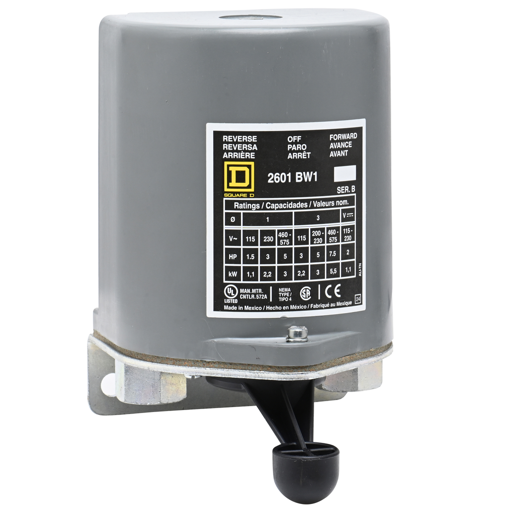 2601BW1 – Switch, reversing drum, 5HP at 575VAC single phase, 7.5HP at 575VAC polyphase, handle operated, NEMA 4 enclosure