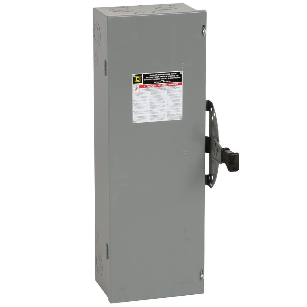 DTU323 – Safety switch, double throw, non fusible, 100A, 240VAC, 250VDC, 3 pole, 30HP, NEMA 1