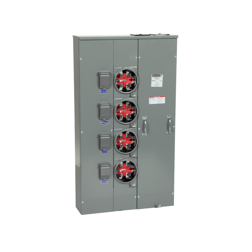 MPH64200 – Meter center, MP Meter-Pak, 4 sockets, horn bypass, 5 jaws, 600A bus, 200A max breaker rating, ringless