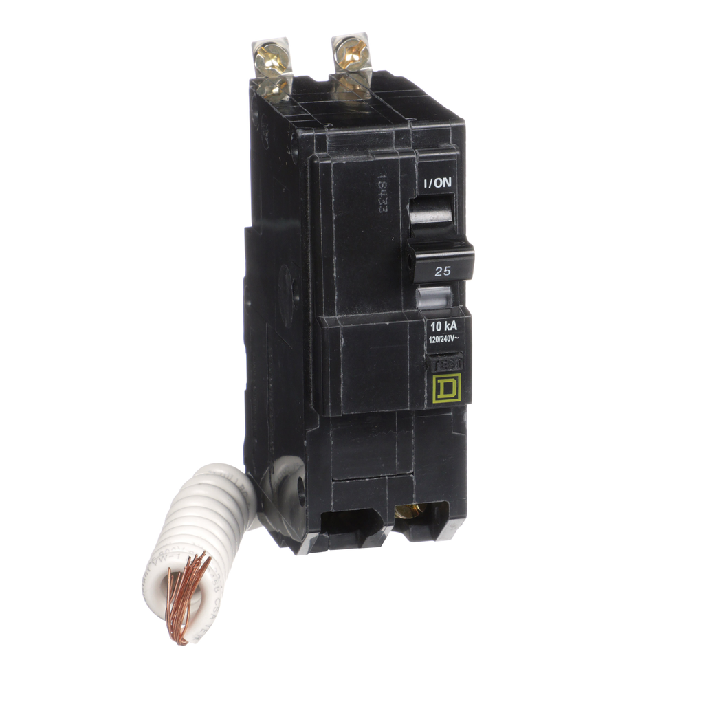 QOB225EPD – Mini circuit breaker, QO, 25A, 2 pole, 120/240VAC, 10kA, bolt on, 30mA grd fault B
