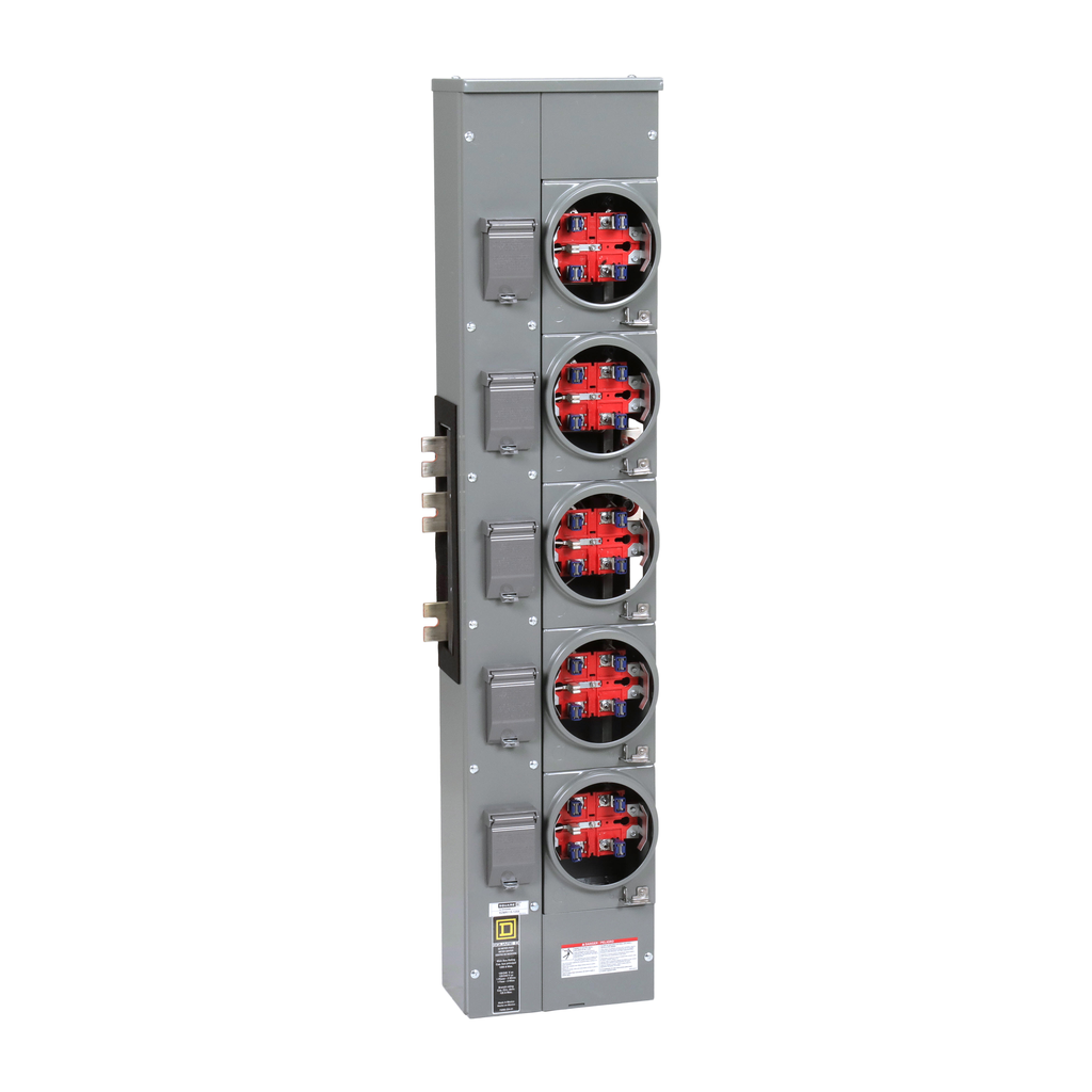 EZMR115125X – Branch unit, EZ Meter-Pak, 125A, 5 x 5 jaw sockets, 120/240VAC, no bypass, ringless, 1200A Al/Cu busbar