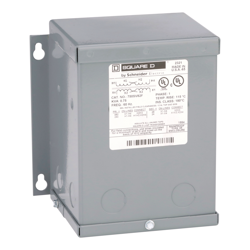 750SV82F – Transformer, buck boost, encapsulated, 0.75kVA, 1 phase, 240x480V primary, 24/48V secondary, NEMA 3R, 115C rise