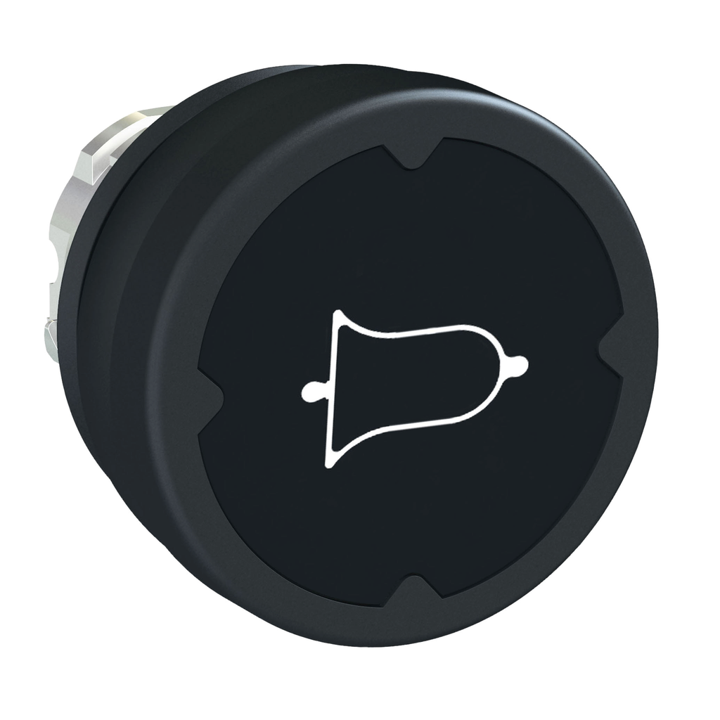 ZB4BC28001RA – Push button head, Harmony XB4, metal, flush, black, 22mm, spring return, for harsh environment, marking legend rotated 90 degree
