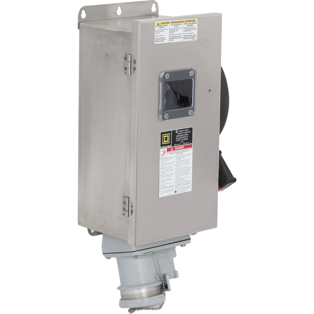 CHU362DSWC – Safety switch, heavy duty, non fusible, 60A, 600V, 3 poles, 60HP, NEMA 4, 4X, 5, 304 steel, Crouse-Hinds receptacle