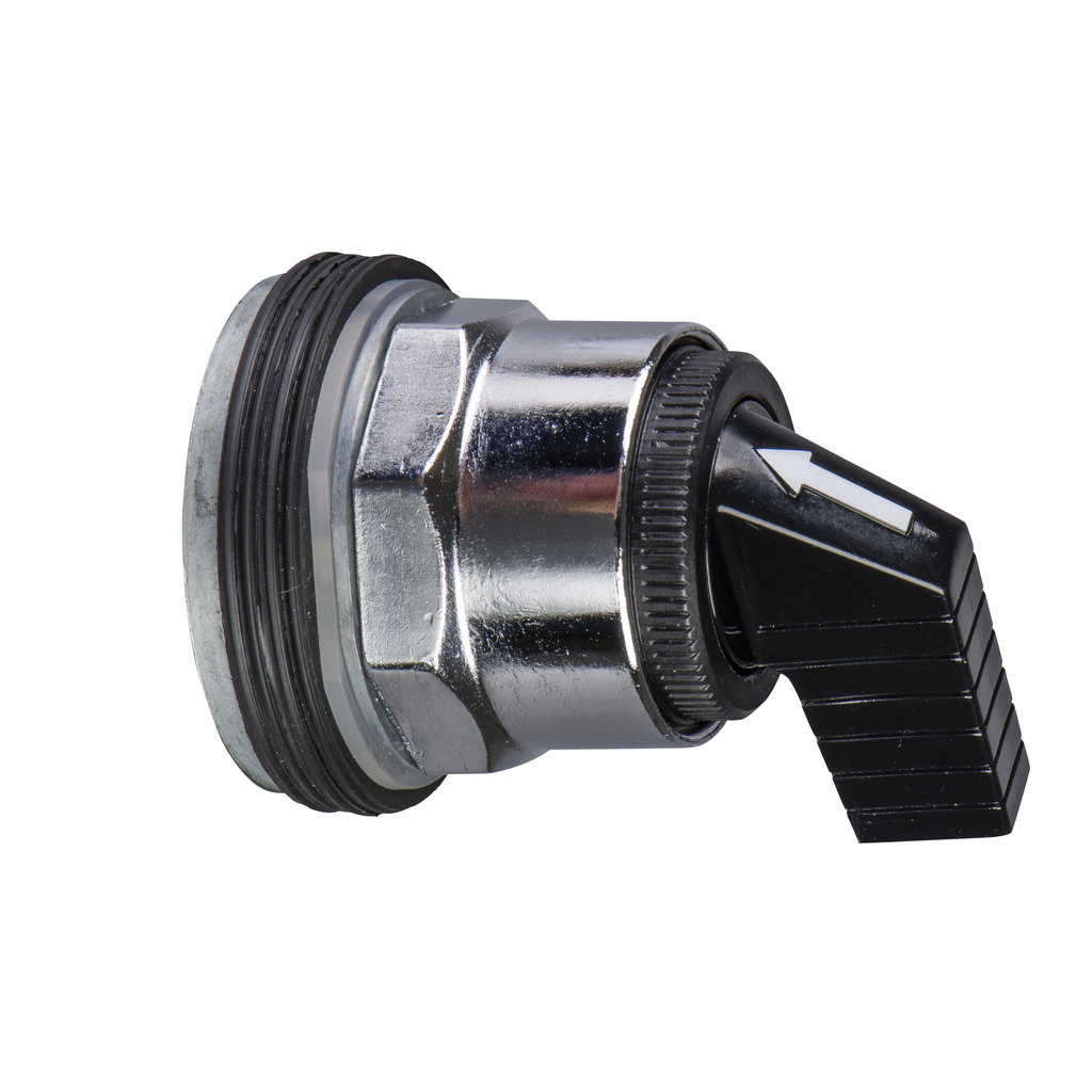9001KS63FB – Selector switch head, Harmony 9001K, metal, long handle, black, 30mm, 3 positions, spring return left to center