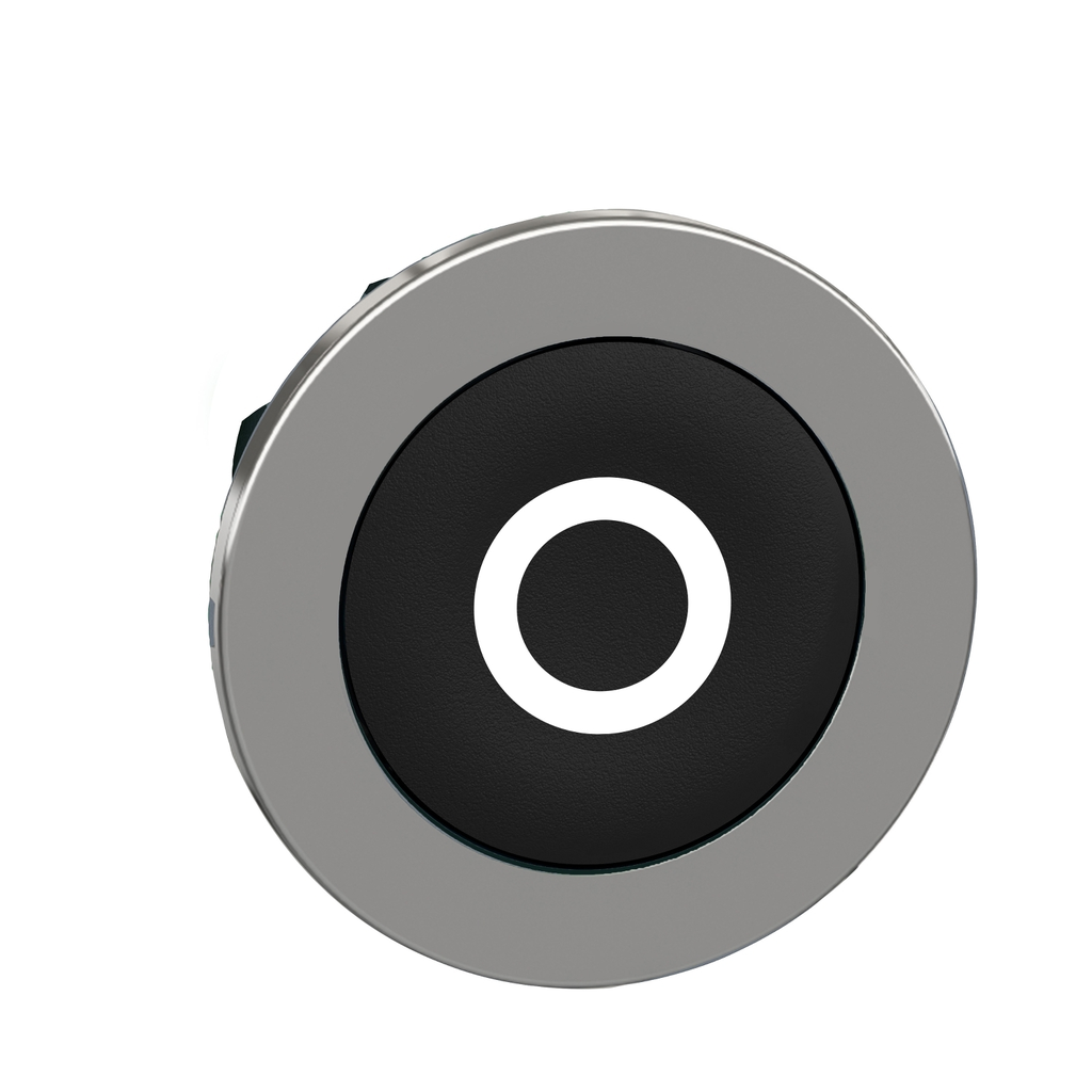 Mayer-DDS-Head for non illuminated push button, Harmony XB4, flush mounted black flush caps pushbutton white marked "O"-1