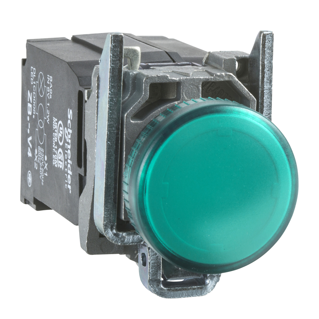 XB4BV33 – Pilot light, Harmony XB4, metal, green, 22mm, plain lens with BA9s bulb, 110…120V AC