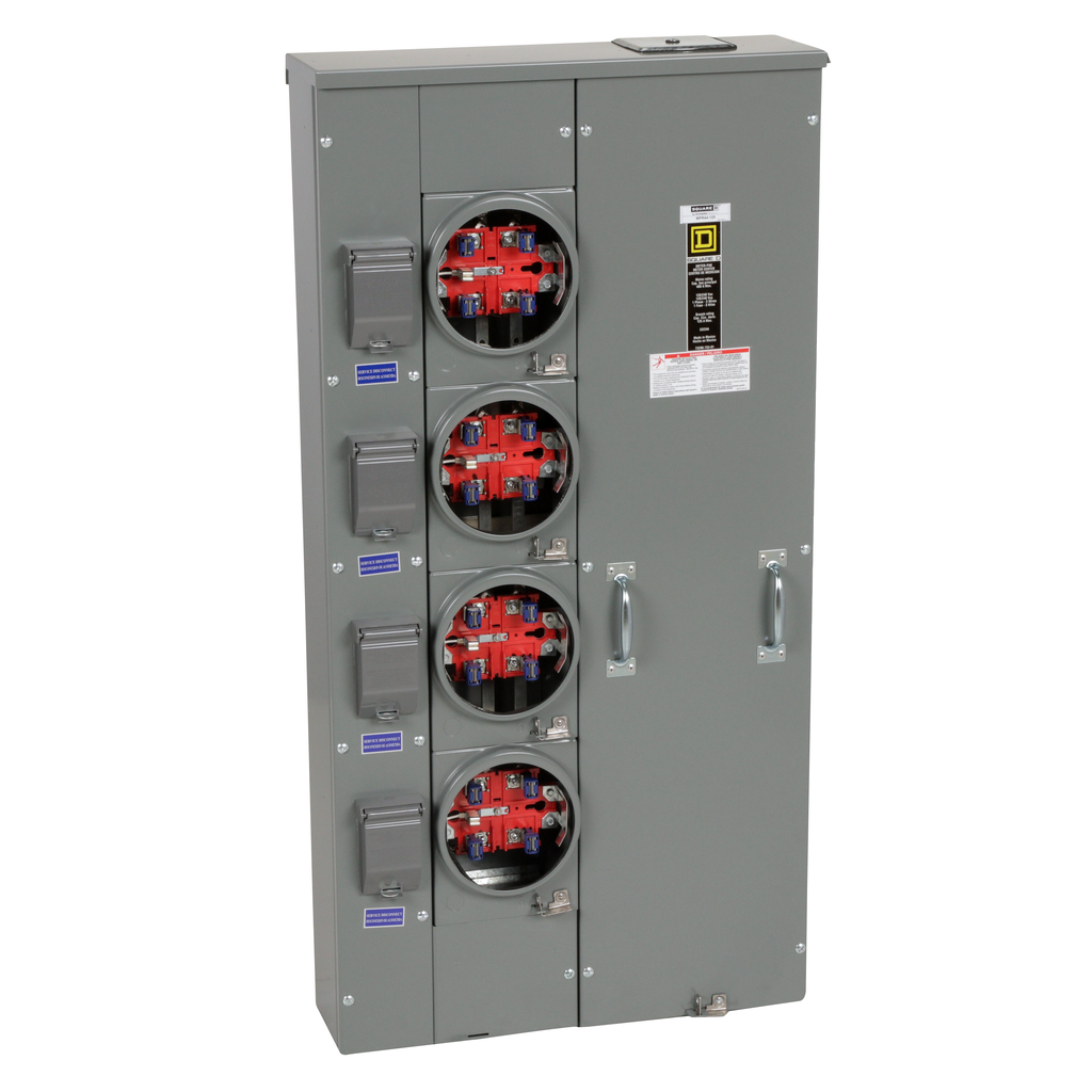 MPR44125 – Meter center, MP Meter-Pak, 4 sockets, no bypass, 5 jaws, 400A bus, 125A max breaker rating, ringless