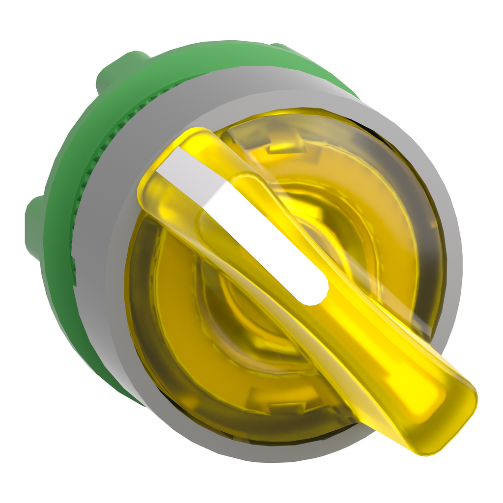 ZB5AK1483C0 – Head for illuminated selector switch, Harmony XB5, grey bezel, yellow handle, 22mm, universal LED, 3 positions, right to left