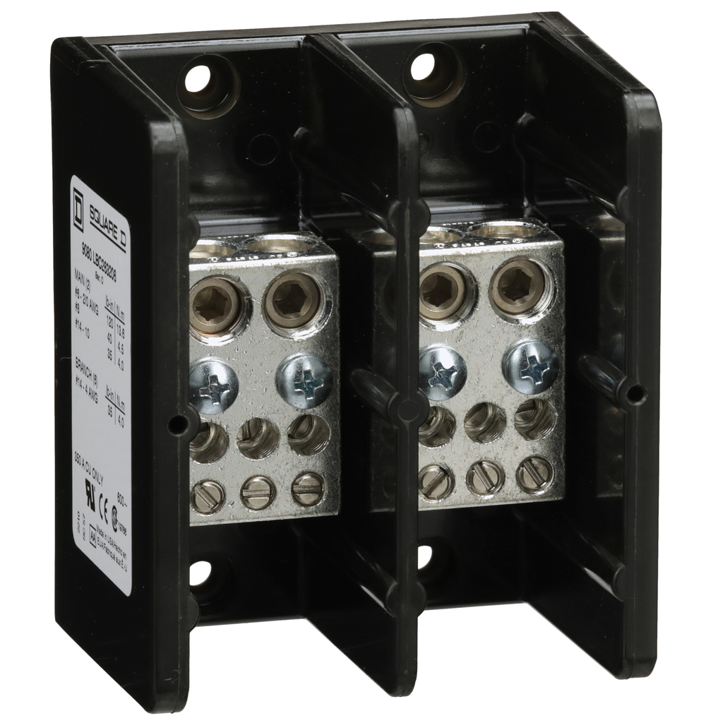 9080LBC263206 – Power distribution block, Linergy, 1 pole, 2 line, 6 load, 350A Cu, 600V