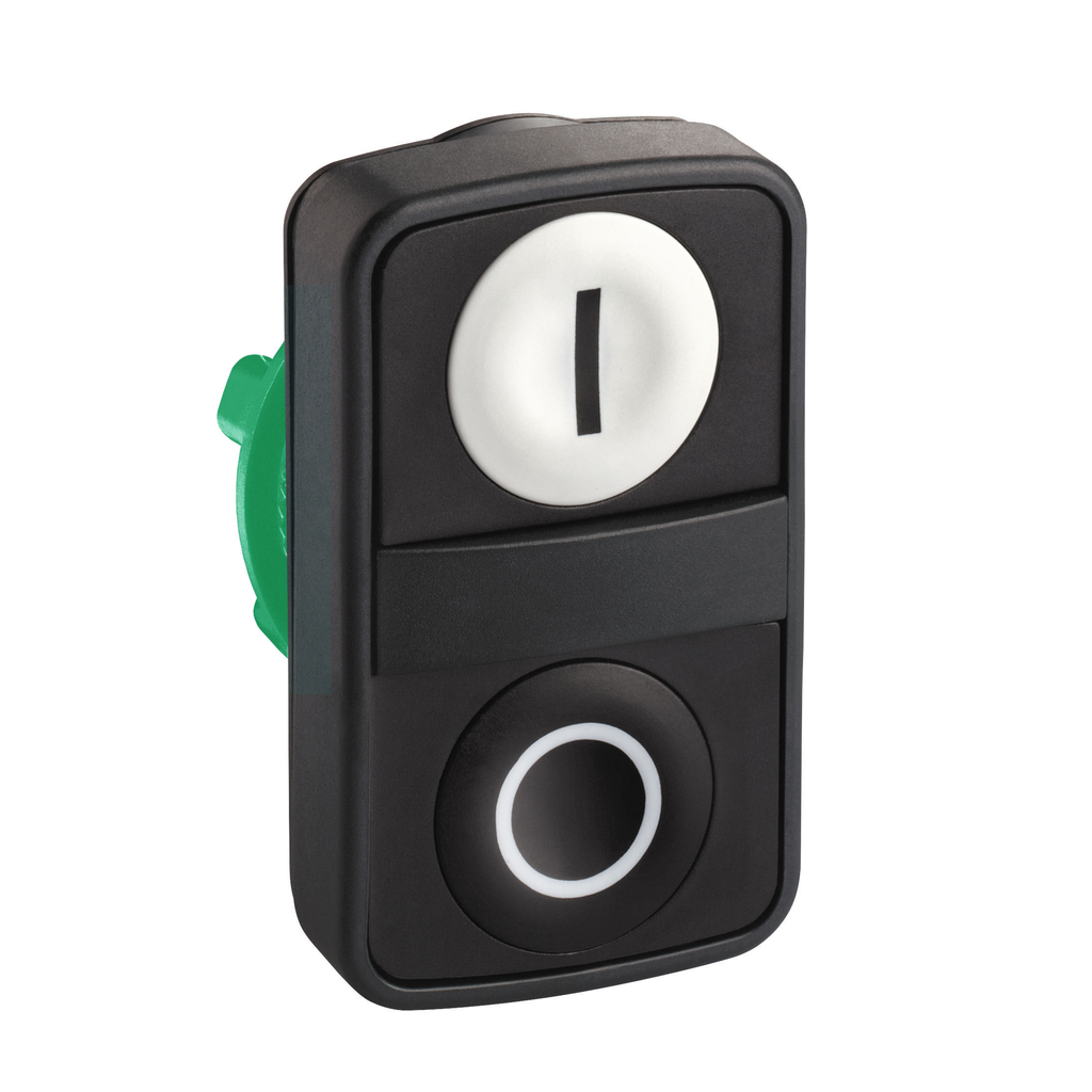 ZB5AA7121 – Head for double headed push button, Harmony XB5, plastic, 22mm, 1 white flush marked I   1 black flush marked O