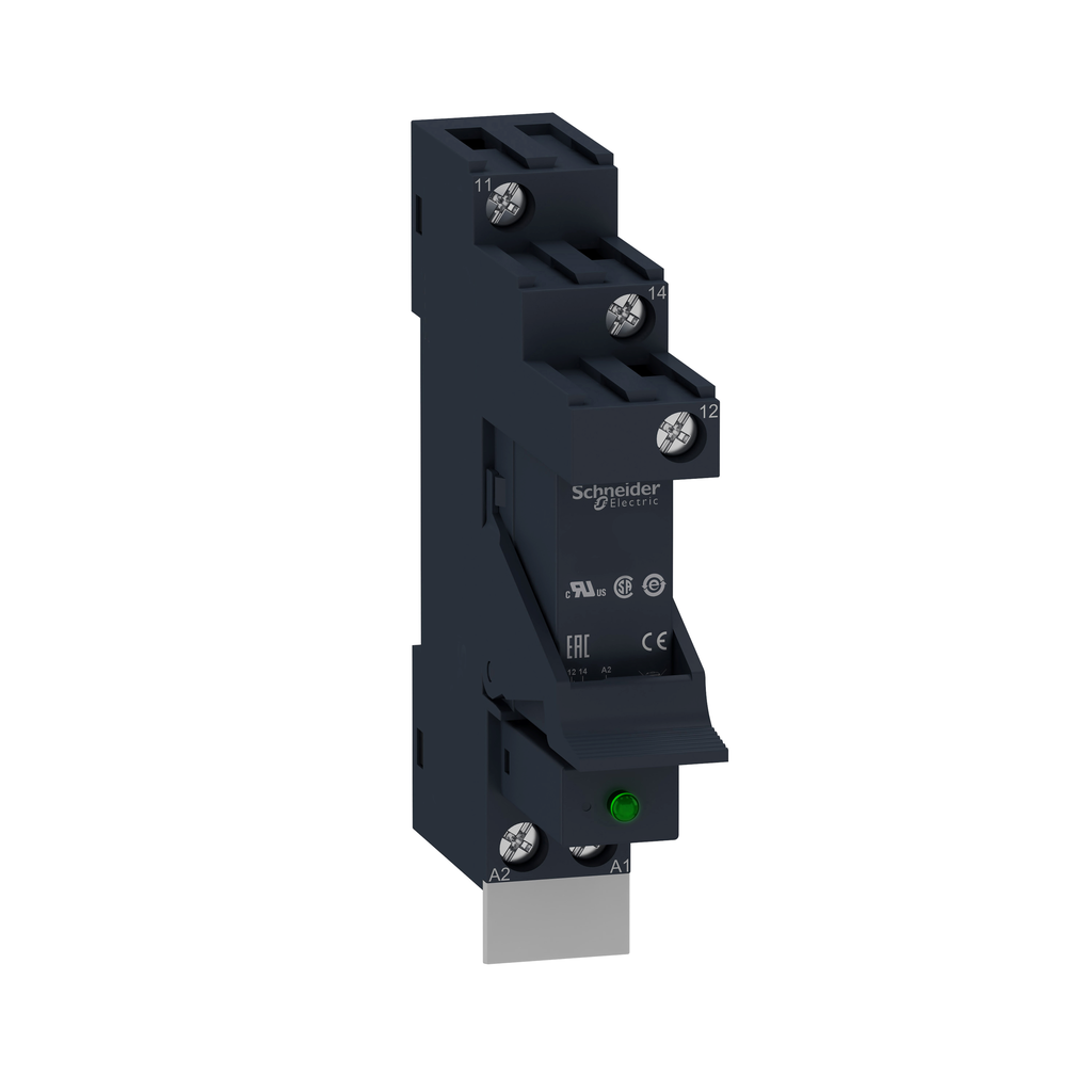 RSB1A120P7PV – interface plug in relay, Harmony Electromechanical Relays, pre assembled, 12A, 1CO, with LED, 230V AC
