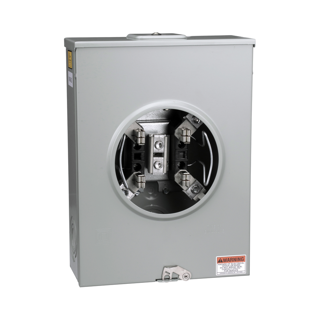 1004159A – Meter socket, 200 A, 600 V, 1 PH, ringless, 4 jaws w/o release, horn, NEMA 3R, steel