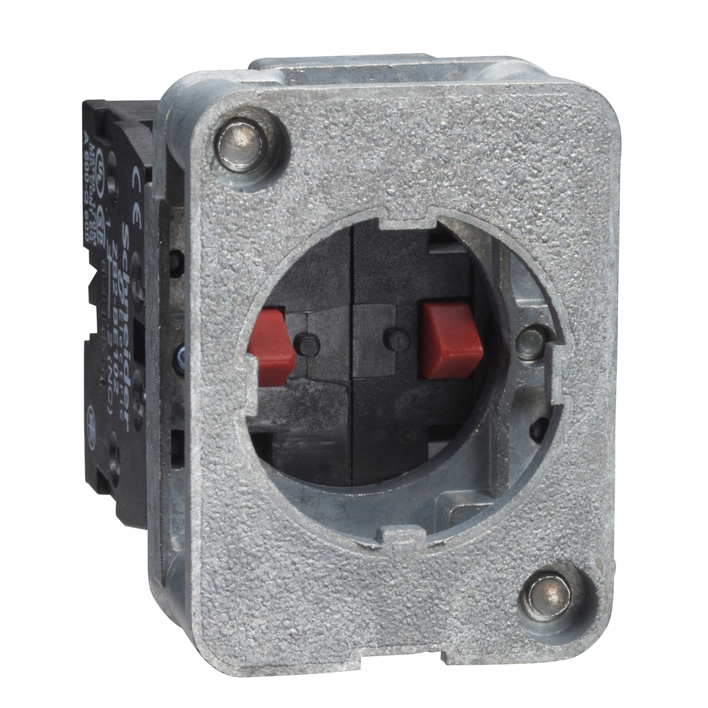 XACS414 – Contact block, Harmony XAC, single contact, spring return, front mounting, 40mm horizontal, 30mm vertical fixing centres, 2NC