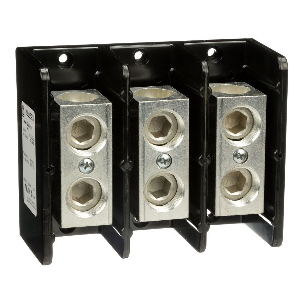 9080LBA364101 – Power distribution block, Linergy, 3 pole, 1 line, 1 load, 420A Cu, 340A Al, 600V