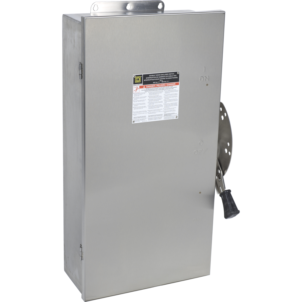 DTU463DS – Safety switch, double throw, non fusible, 100A, 600V, 4 pole, 100hp, NEMA 4, 4X, 5, 304 steel