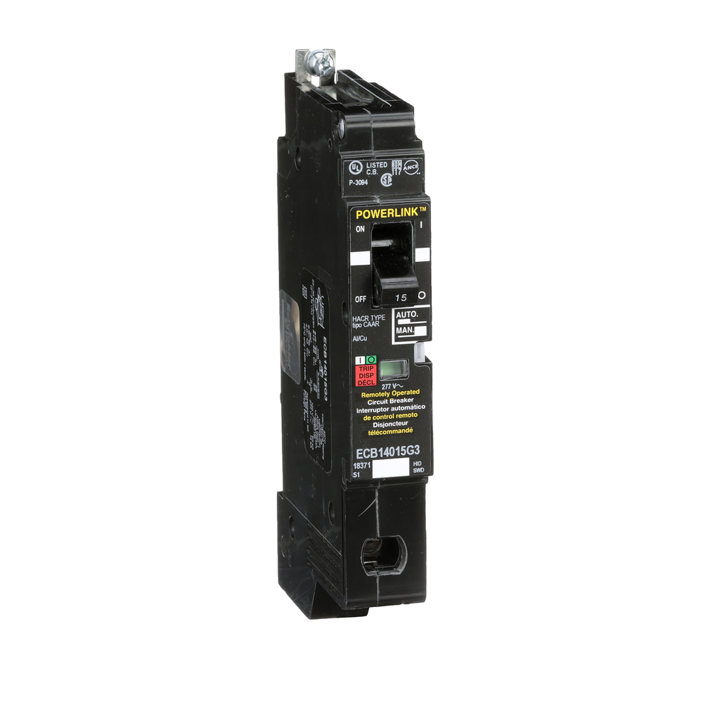 ECB14015G3 – Circuit Breaker, PowerLink™, 15A, 1 pole, 277VAC, 14kA, remotely operated, bolt on mount