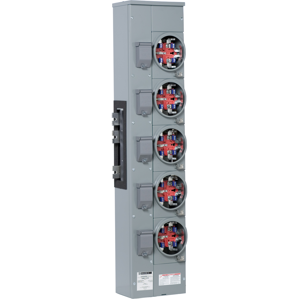 EZMH115125X – Branch unit, EZ Meter-Pak, 125A, 5 x 5 jaw sockets, 120/240VAC, horn bypass, ringless, 1200A Al/Cu busbar