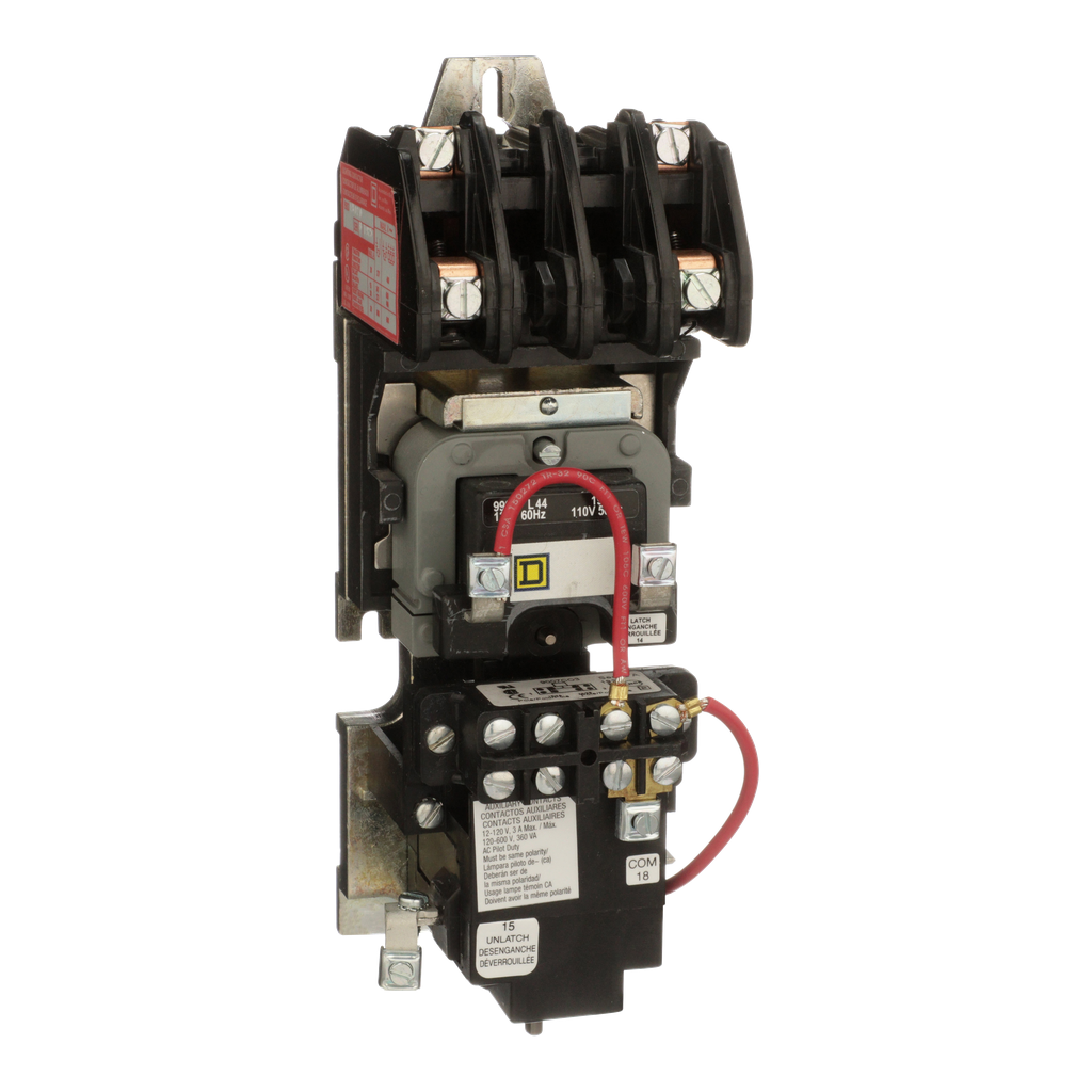 8903LXO20V04 – Contactor, Type L, multipole lighting, mechanically held, 30A, 2 pole, 600 V, 277 VAC 60 Hz coil, open style