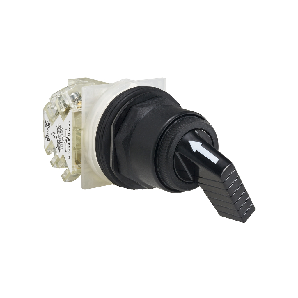 Mayer-DDS-Selector switch, Harmony 9001SK, plastic, long handle, black, 30mm, 2 positions, stay put, 1 C/O-1