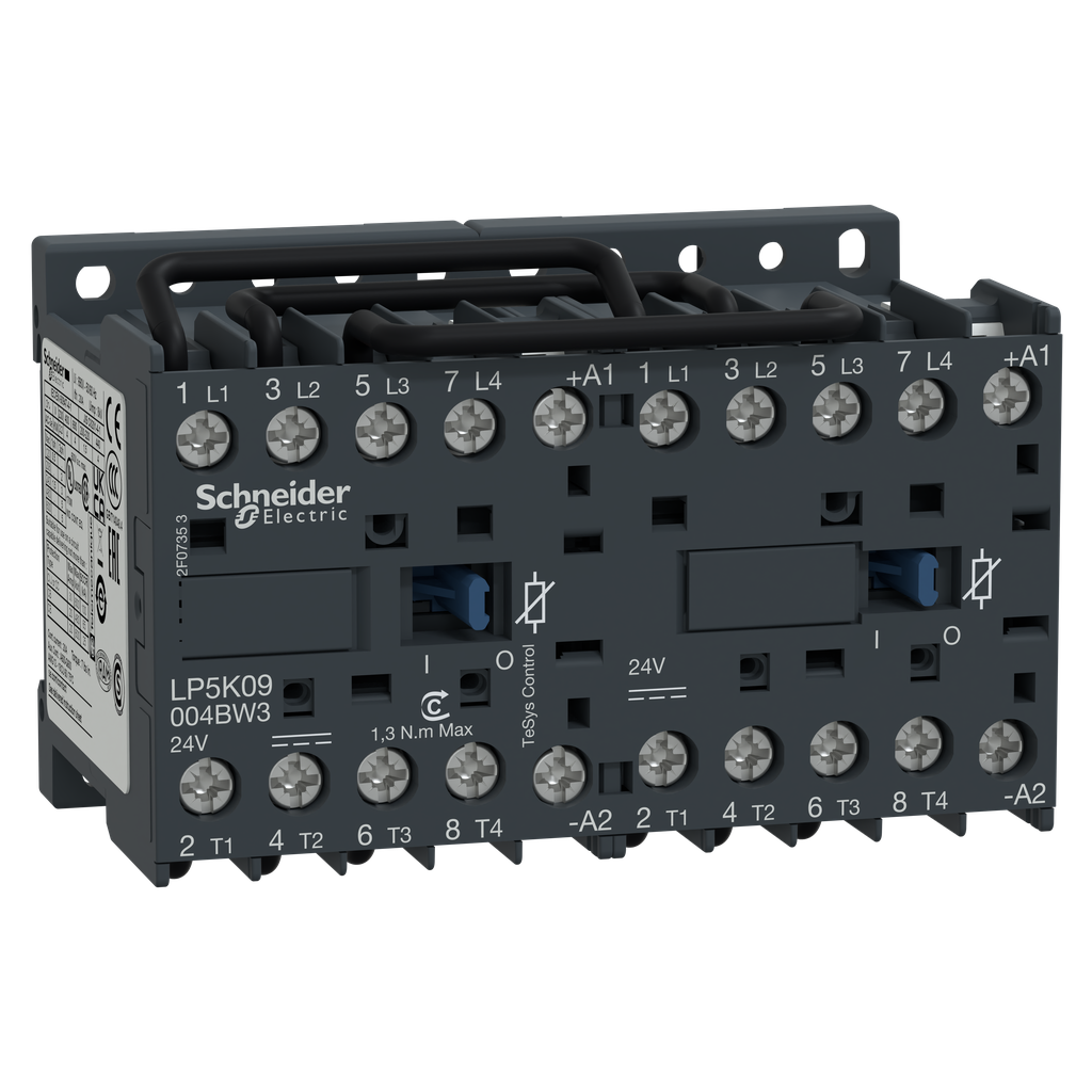 LP5K09004BW3 – Changeover contactor, TeSys K, 4P, AC-1, lt or eq to 440V 10A, 24VDC coil